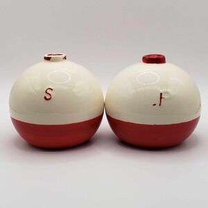 Bopper Salt & Pepper Shaker Set Ceramic Kitchen Fishing Lure Camping Lodge Decor